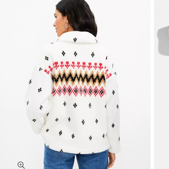 LOFT Fair Isle Mock Neck‎ Sherpa Top, Size Large - Picture 5 of 16